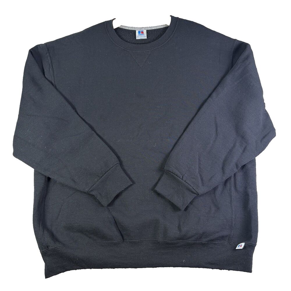 VTG Russell Athletic Sweatshirt Mens XXL Black Blank Activewear Pullover Gym Y2K